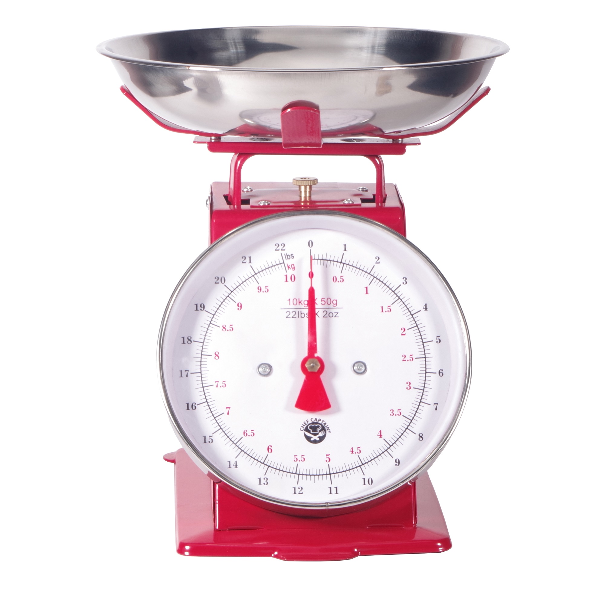 Kitchen Scale White Metal With A Stainless Steel Tray 22-Pound RED